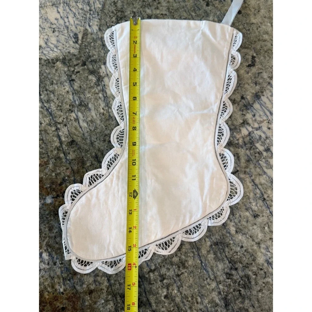 Christmas  Battenberg Lace‎ Stocking White Embroidered Victorian Old World Style